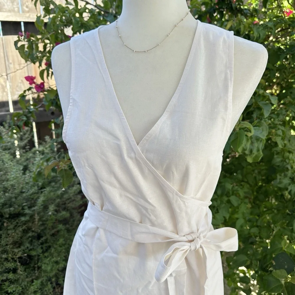 Andie Swim Linen The Cacela‎ Wrap Dress Cover Up Coconut Cream Size Large NWT